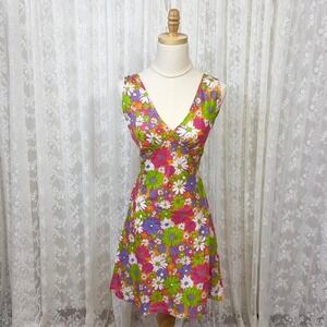 Peppermayo Floral 70s European Mini Dress Petite Women's 6‎ Pink Bright Tie Back